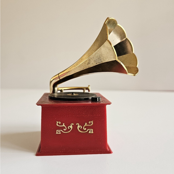 Vintage Gramophone Style Music Box Made in Germany Red & Gold Wind-Up Works - Picture 8 of 12